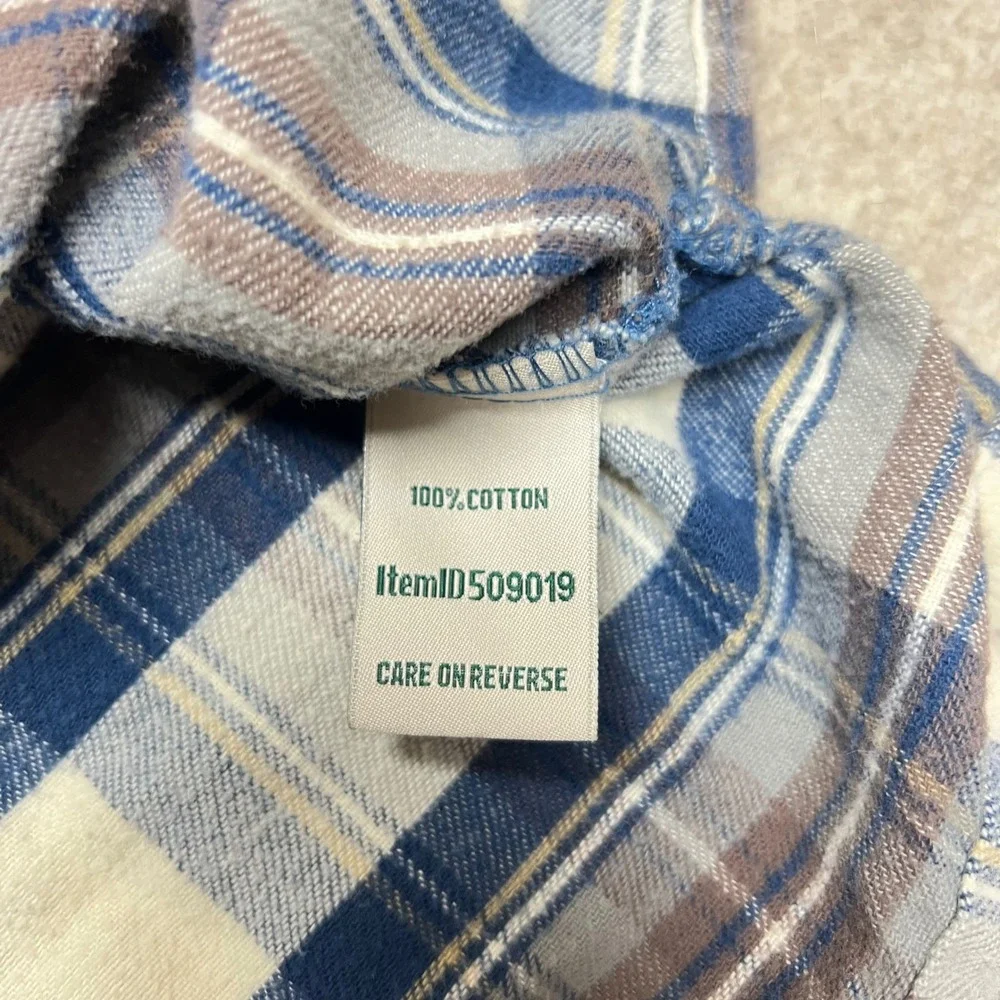 LL Bean Scotch Plaid Flannel PJ Shirt Blue White Cotton Sz Small Tall Camping - Picture 3 of 6